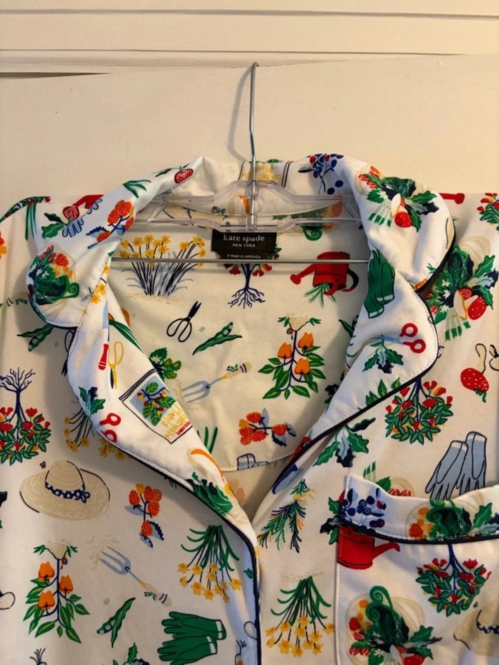 Kate Spade Gardening Icons 2 Piece Top Pant Stretch Knit Pajama Set Size Small